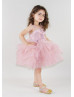 Mauve Leaf Embroidery Tulle Flower Girl Dress